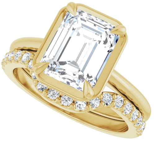 Sužadėtuvių Žiedas „Claw-Prong Solitaire Bezel-Style“ 14k yellow gold Emerald 9mm x 7mm (10)