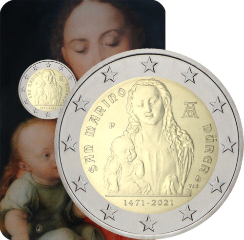 2021 San Marinas Albrecht Durer 2 eurų BU moneta (1)