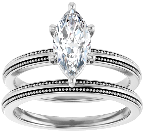 Sužadėtuvių Žiedas „Solitaire Milgrain“ 14k white gold Marquise 10mm x 5mm (8)