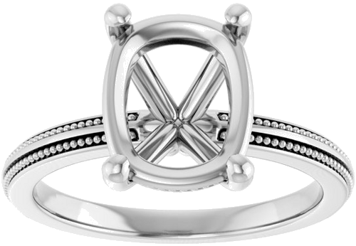 Sužadėtuvių Žiedas „Solitaire Milgrain“ 14k white gold Elongated Cushion 10mm x 8mm (3)