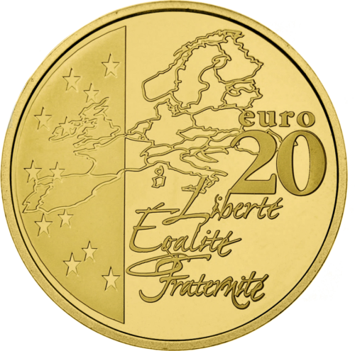 20 eurų Europos žemėlapis 2003 Prancūzija auksinė moneta (1)