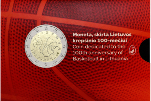 2022 Литва 100-летие баскетбола монета 2 евро BU на карточке (1)
