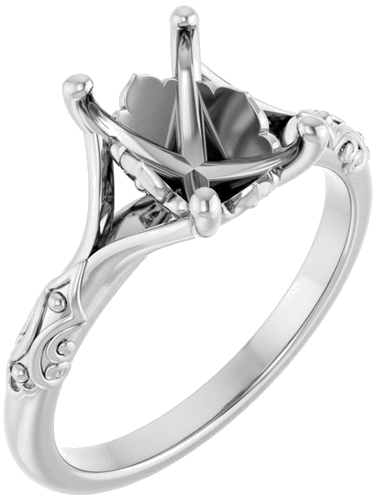 Sužadėtuvių Žiedas „Solitaire Split Shank“ 585 Baltojo Aukso Emerald 8mm x 6mm (1)