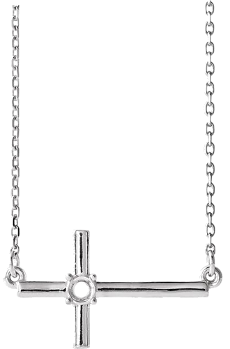 Sterling Silver 2 mm Round Sideways Cross 16-18  Necklace Mounting (1)