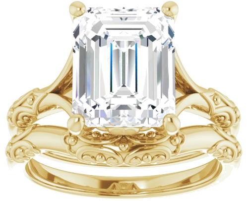 Sužadėtuvių Žiedas „Solitaire Sculptural“ 14k yellow gold Emerald 10mm x 8mm (8)