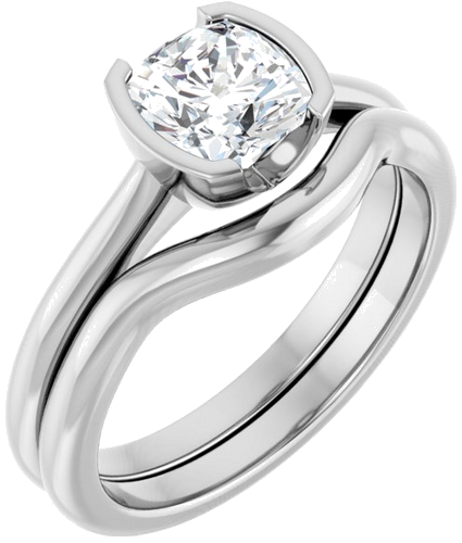 Sužadėtuvių Žiedas „Half-Bezel Solitaire“ 14k white gold Cushion 6mm (6)