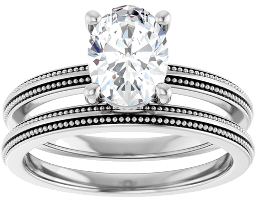 Sužadėtuvių Žiedas „Solitaire Milgrain“ 14k white gold Oval 8mm x 6mm (8)