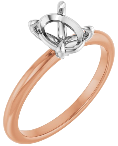 Sužadėtuvių Žiedas 585 Baltojo Ir Rožinis Aukso Oval 8mm x 6mm (1)