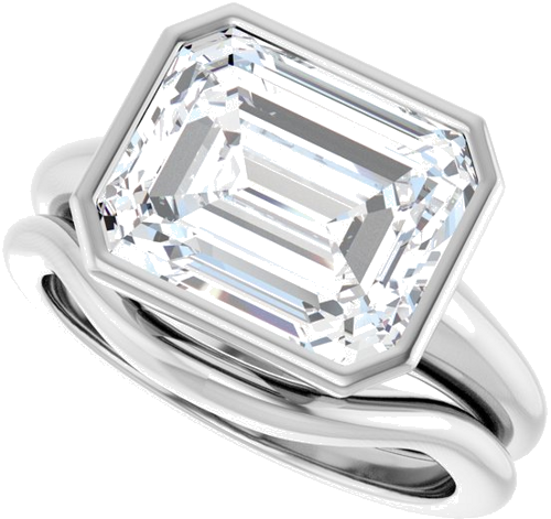 Sužadėtuvių Žiedas „Bezel-Set Solitaire“ 14k white gold Emerald 11mm x 9mm (10)