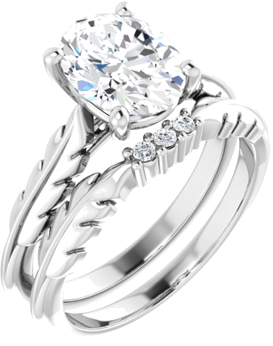 Sužadėtuvių Žiedas „Solitaire Leaf“ 14k white gold Oval 9mm x 7mm (6)