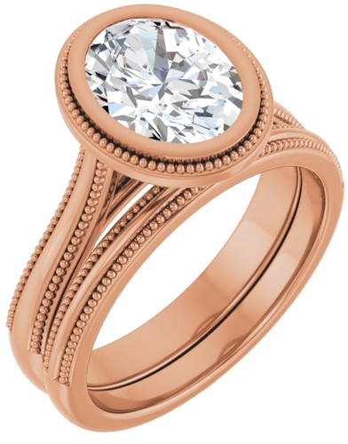 Sužadėtuvių Žiedas „Bezel-Set Solitaire“ 14k rose gold Oval 9mm x 7mm (6)