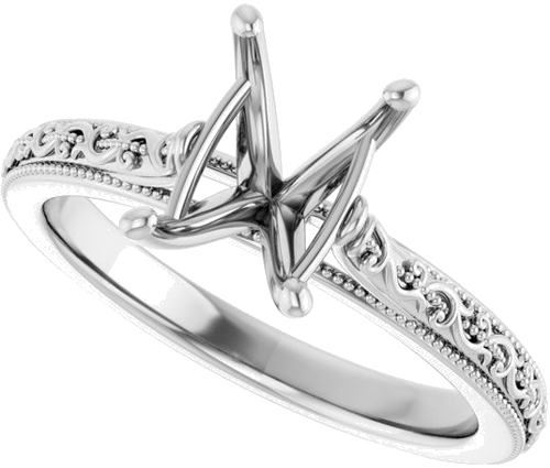 14K White  8x6 mm Emerald Solitaire Engagement Ring Mounting (5)