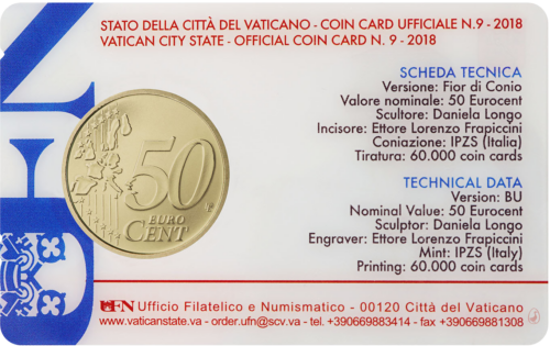 2018 Vatikāns – pāvesta Franciska ģerbonis 50 centu monēta BU kartē (2)