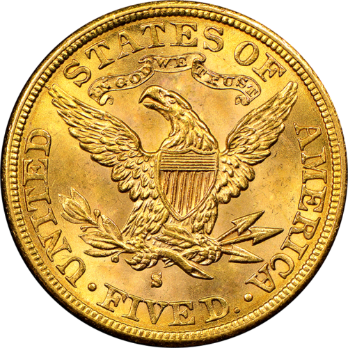 5 долларов Половина орла США (1866-1908) золотая монета (2)
