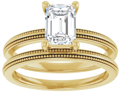 Sužadėtuvių Žiedas „Solitaire Milgrain“ 14k yellow gold Emerald 7mm x 5mm (8)