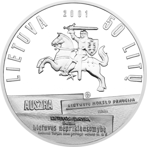 2001 Basanavičius Lithuania 50 Litas Silver Coin (2)