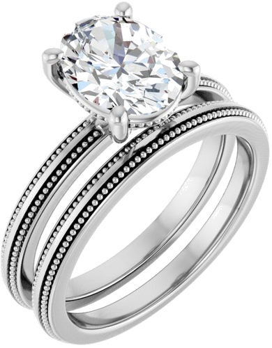 Sužadėtuvių Žiedas „Solitaire Milgrain“ 14k white gold Oval 9mm x 7mm (6)