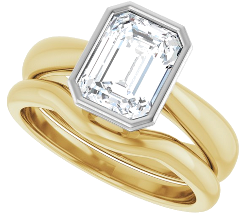 Sužadėtuvių Žiedas „Bezel-Set Solitaire“ 14k yellow/white gold Emerald 8mm x 6mm (10)