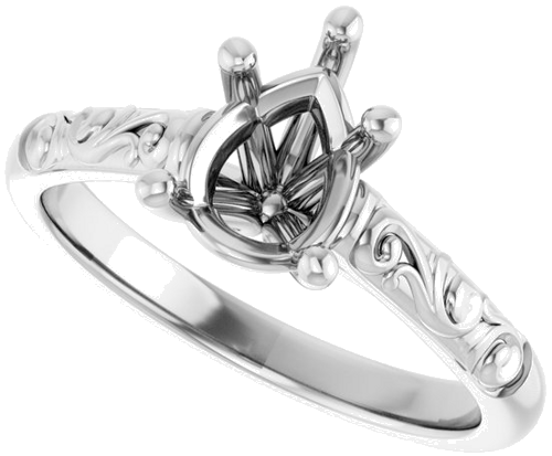 14K White 8x6 mm Pear Solitaire Engagement Ring Mounting (5)