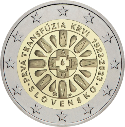 2023 Словакия Первое переливание крови монета 2 евро (1)