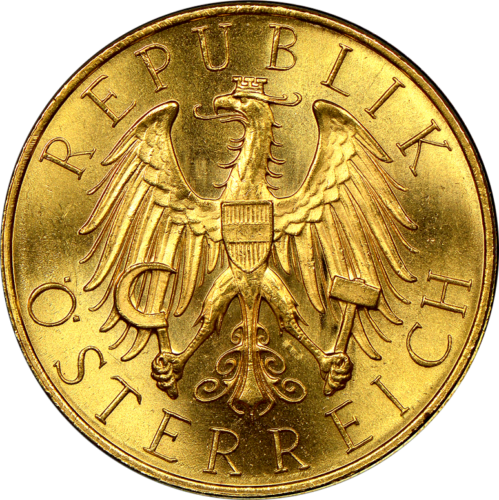 25 Šilingai Austrija 1926-1934 auksinė moneta (2)