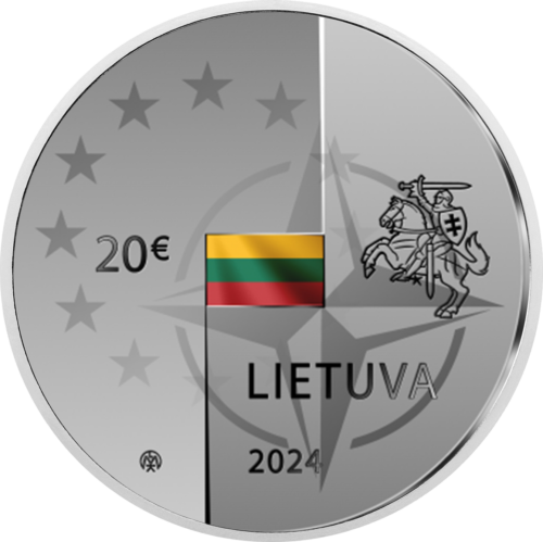 2024 Литва Юбилей членства в НАТО и ЕС 20 евро серебряная монета (1)