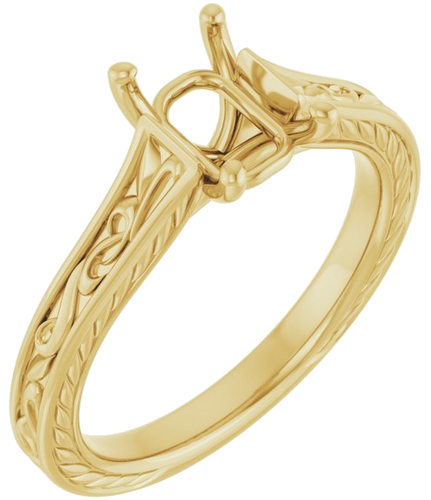 Sužadėtuvių Žiedas „Solitaire Scroll“ 14k yellow gold Emerald 7mm x 5mm (1)