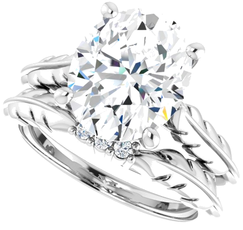 Sužadėtuvių Žiedas „Solitaire Leaf“ 14k white gold Oval 11mm x 9mm (10)