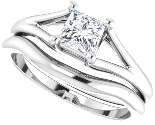 14K White 4.5 mm Square 4-Prong Cathedral Split Shank Engagement Ring Mounting (10)