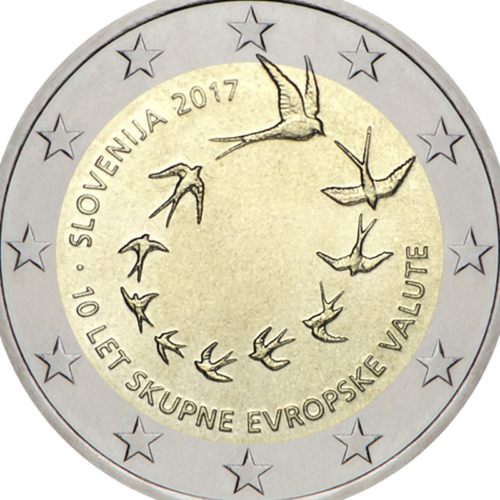 2017 Словения 10 години еврото Монета от 2 евро (2)