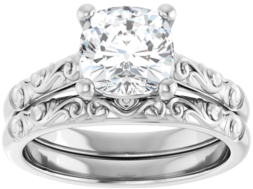 14K White 7 mm Cushion Solitaire Engagement Ring Mounting (8)