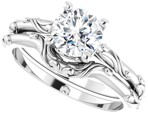 Sužadėtuvių Žiedas „Solitaire Scroll“ 585 Baltojo Aukso Round 6.5mm (10)