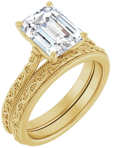 Sužadėtuvių Žiedas „Solitaire Sculptural“ 14k yellow gold Emerald 9mm x 7mm (6)