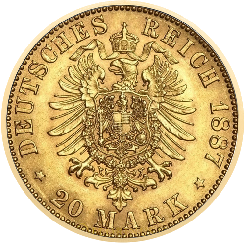 20 марок Вильгельм I (1871–1888) золотая монета Германской империи (2)