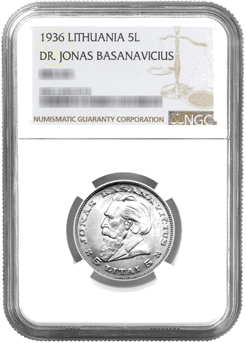 1936 Lithuania Dr. Jonas Basanavičius 5 Litas Silver Coin Certified by NGC (1)
