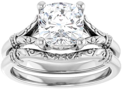 18K White 7 mm Cushion Solitaire Engagement Ring Mounting (8)