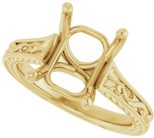 Sužadėtuvių Žiedas „Solitaire Scroll“ 14k yellow gold Emerald 10mm x 8mm (5)