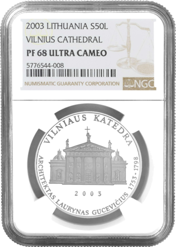 2003 Vilnius Cathedral 50 Litas Silver Coin PF 68 ULTRA CAMEO (1)