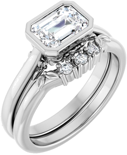 Sužadėtuvių Žiedas „Bezel-Set“ 14k white gold Emerald 7mm x 5mm (6)