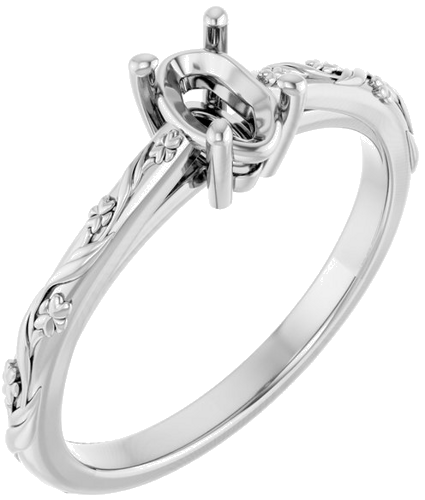 Sužadėtuvių Žiedas „Solitaire“ 14k white gold Oval 6mm x 4mm (1)