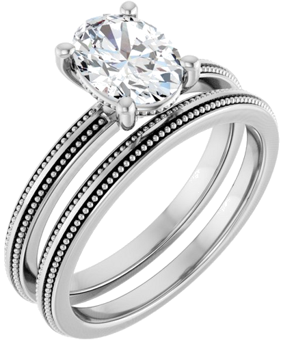 Sužadėtuvių Žiedas „Solitaire Milgrain“ 14k white gold Oval 8mm x 6mm (6)