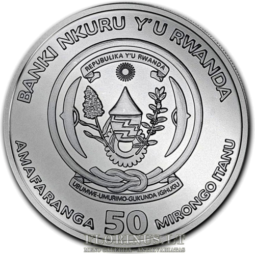 2017 Hipopotamas, Ruanda, 50 frankų, 1 oz sidabrinė moneta (3)