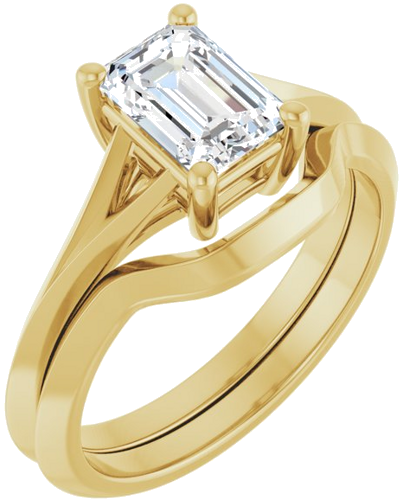 Sužadėtuvių Žiedas „Solitaire Split Shank“ 10k yellow gold Emerald 7mm x 5mm (6)