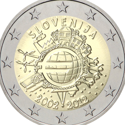 2012 Slovėnija Dešimt metų eurui (TYE) 2 eurų moneta (2)