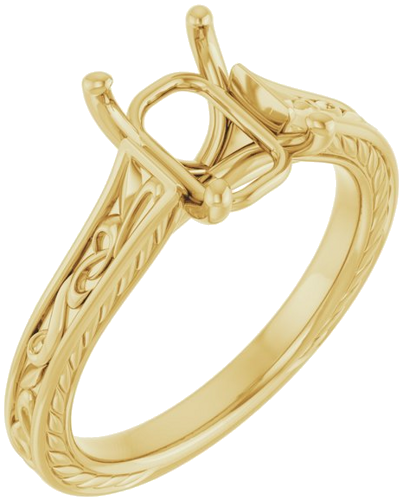 Sužadėtuvių Žiedas „Solitaire Scroll“ 14k yellow gold Emerald 8mm x 6mm (1)