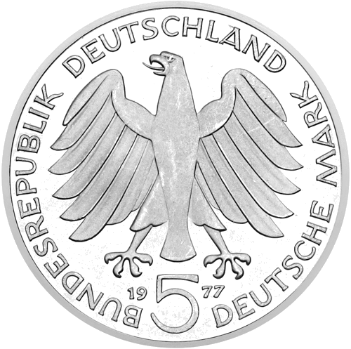 1977 Carl Friedrich Gauss Germany 5 Mark silver coin (2)