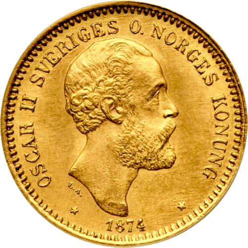 1874 Швеция златна монета от 10 крони Оскар II (1)