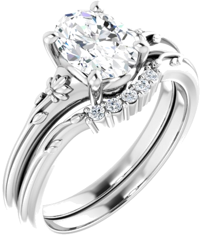 Sužadėtuvių Žiedas „Solitaire“ 585 Baltojo Aukso Oval 8mm x 6mm (6)