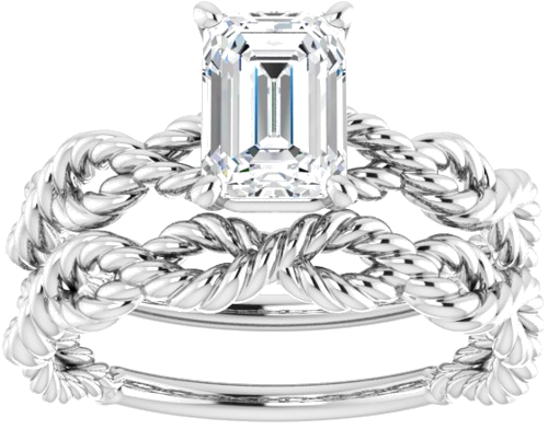 Sužadėtuvių Žiedas „Solitaire Twisted Rope“ 14k white gold Emerald 7mm x 5mm (8)