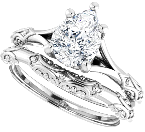 Sužadėtuvių Žiedas „Solitaire Sculptural“ 10k white gold Pear 8mm x 6mm (10)
